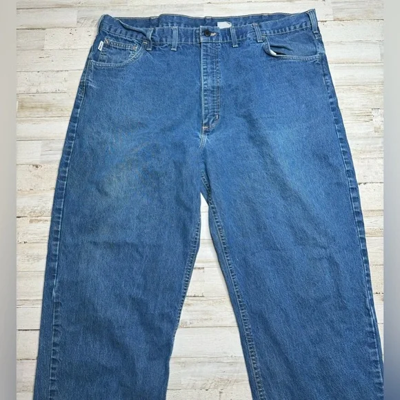 Carhartt FR Denim Blue Work Jeans Relaxed Fit Men 44x30 Workwear FRB100DNM USA - Picture 3 of 9